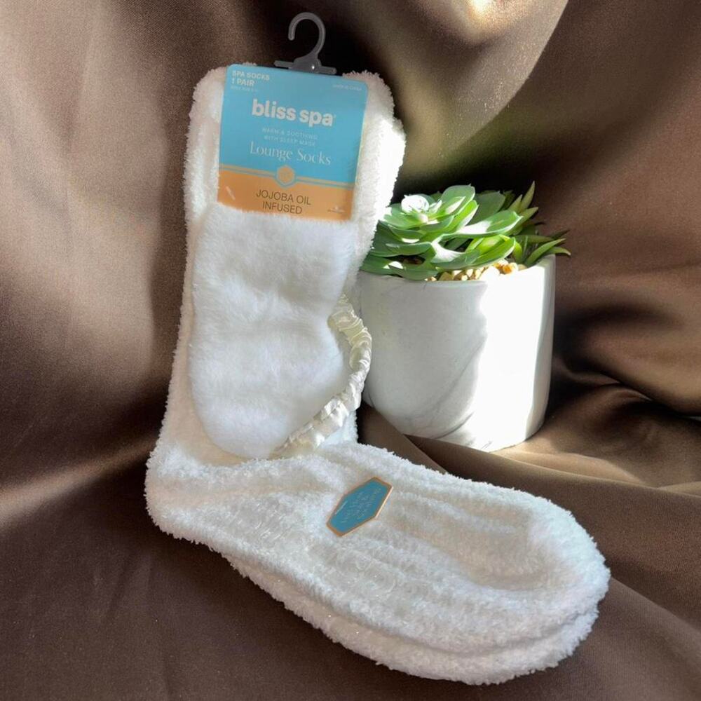 Bliss Spa jojoba oil infused lounge socks with sleep mask